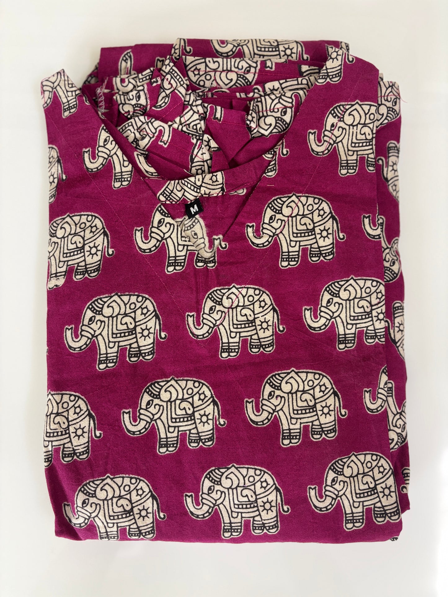 Kalamkari printed cotton frocks rich magenta elephant print