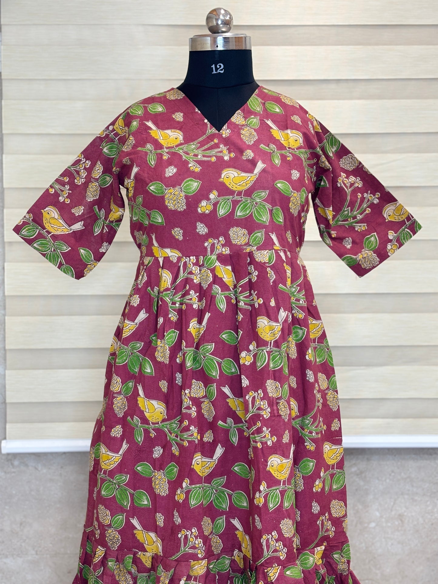 Kalamkari printed cotton frocks wine botanical print