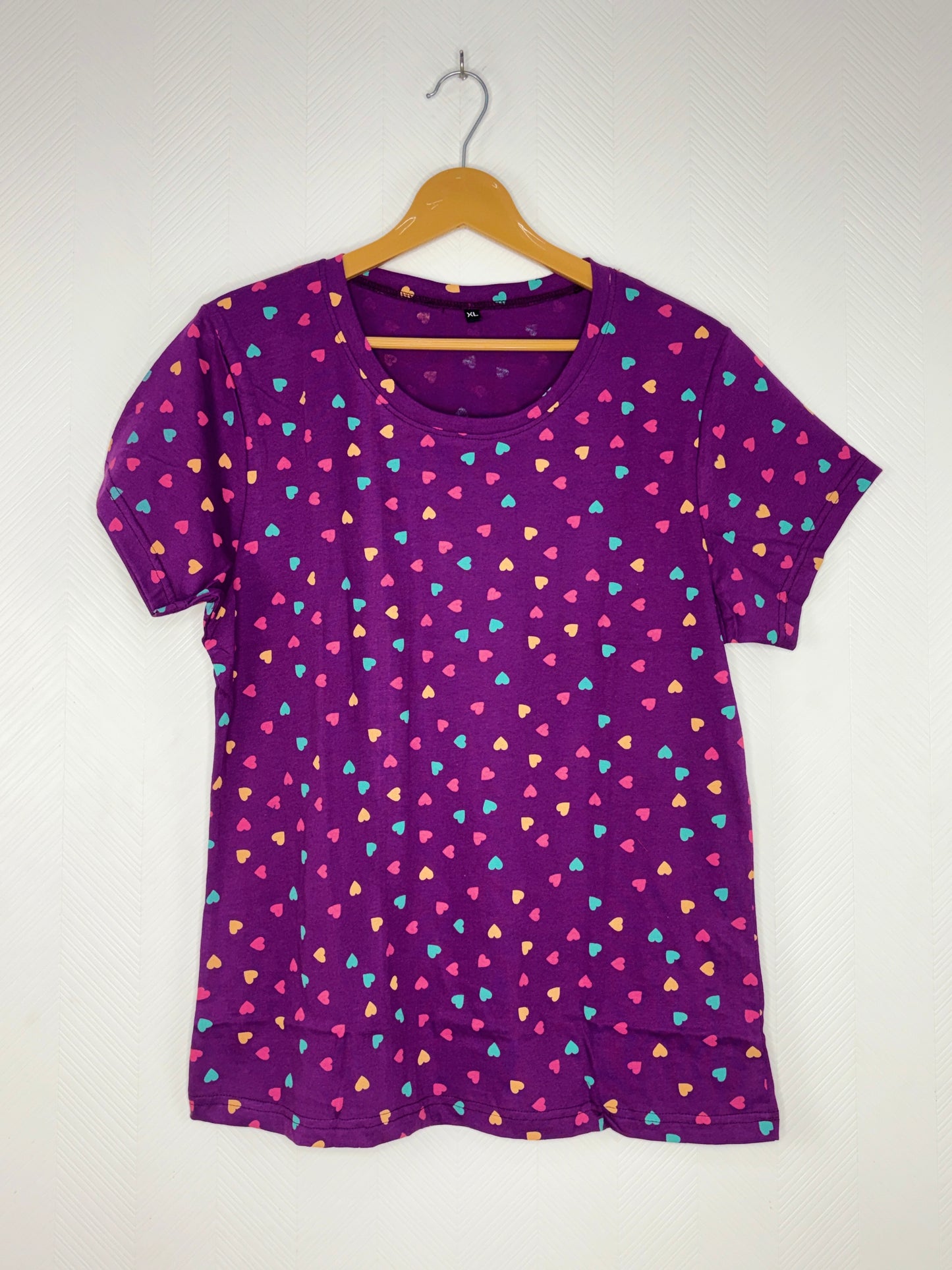Purple Multicolor Heart Print Women's T-Shirt