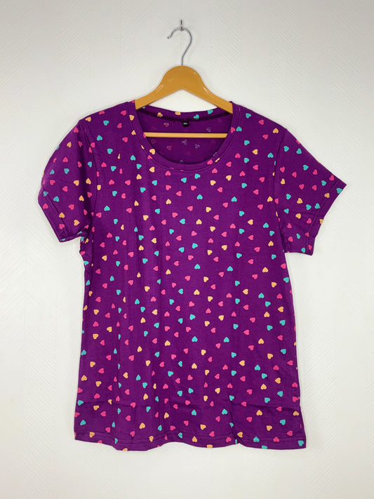 Purple Multicolor Heart Print Women's T-Shirt