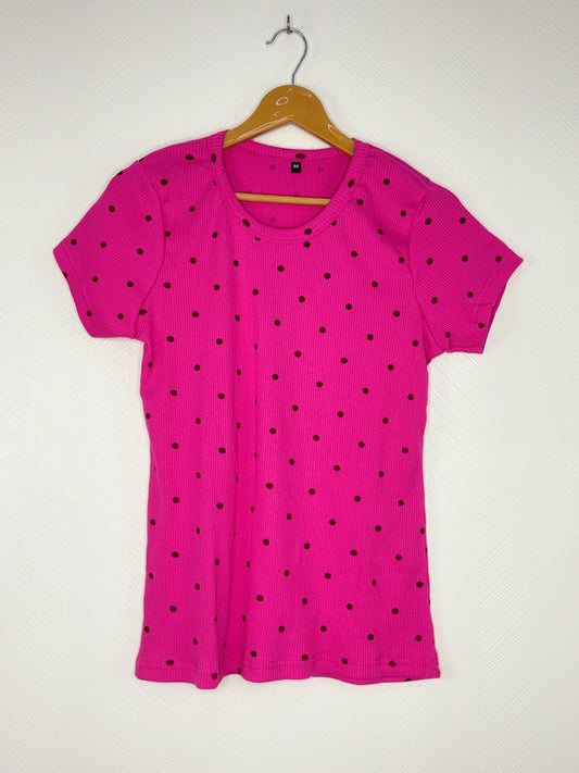 Pink Polka Dot Ribbed Women's T-Shirt