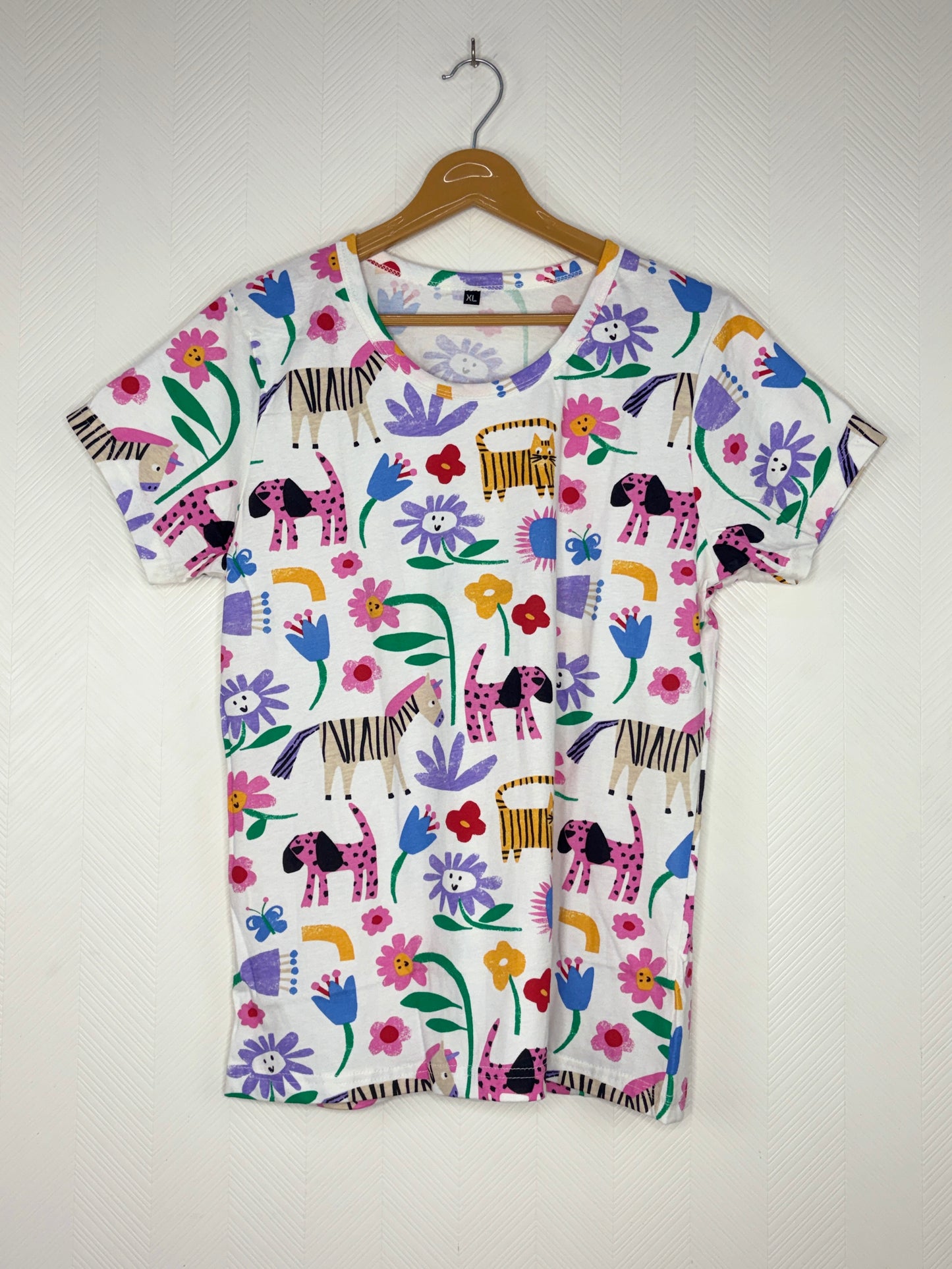 White Safari Animal & Floral Print Women's T-Shirt