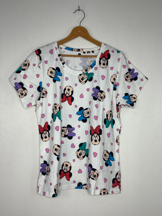 White Minnie Mouse & Heart Print Women's T-Shirt