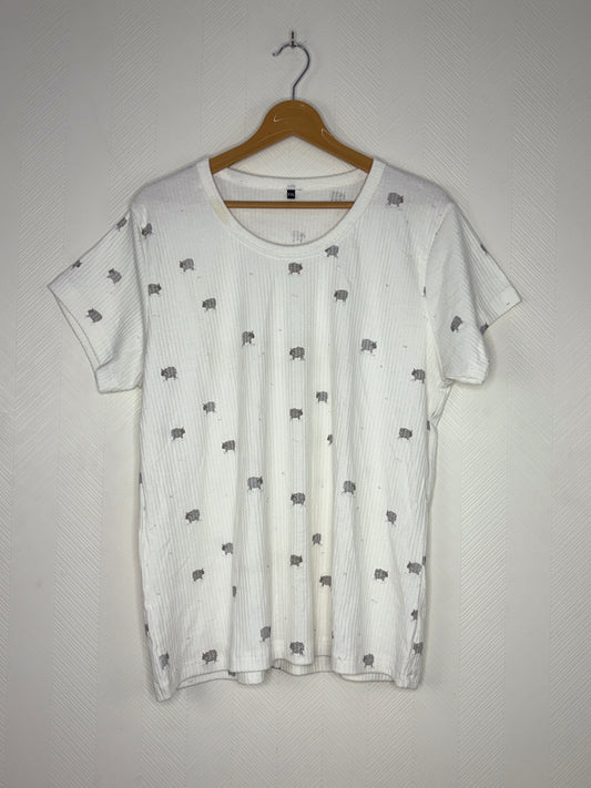 White Sheep Print Ribbed Women's T-Shirt