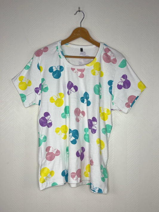 White Multicolor Mickey Head Print Women's T-Shirt
