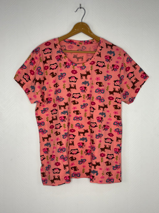 Pink Cute Animal & Butterfly Print Women's T-Shirt