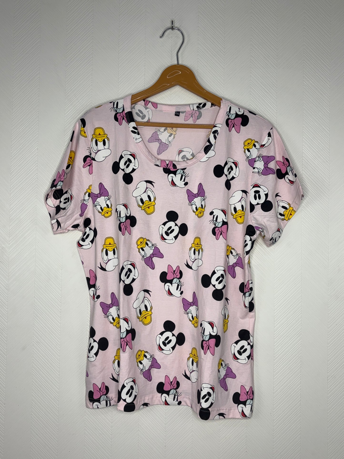 Light Pink Mickey, Minnie & Daisy Duck Print Women's T-Shirt