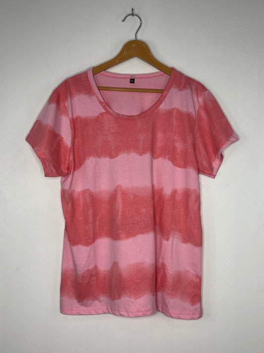 Pink Tie-Dye Stripe Print Women's T-Shirt