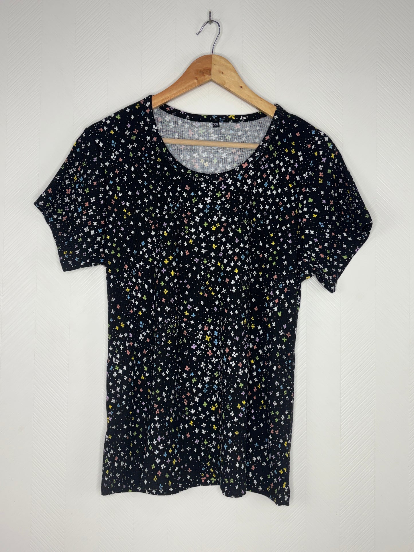 Black Ditsy Floral Print Women's T-Shirt