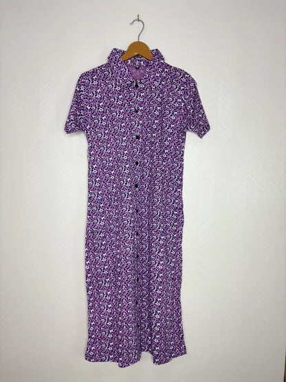 Plum Purple Ditcy Printed Front Open Long Tunic