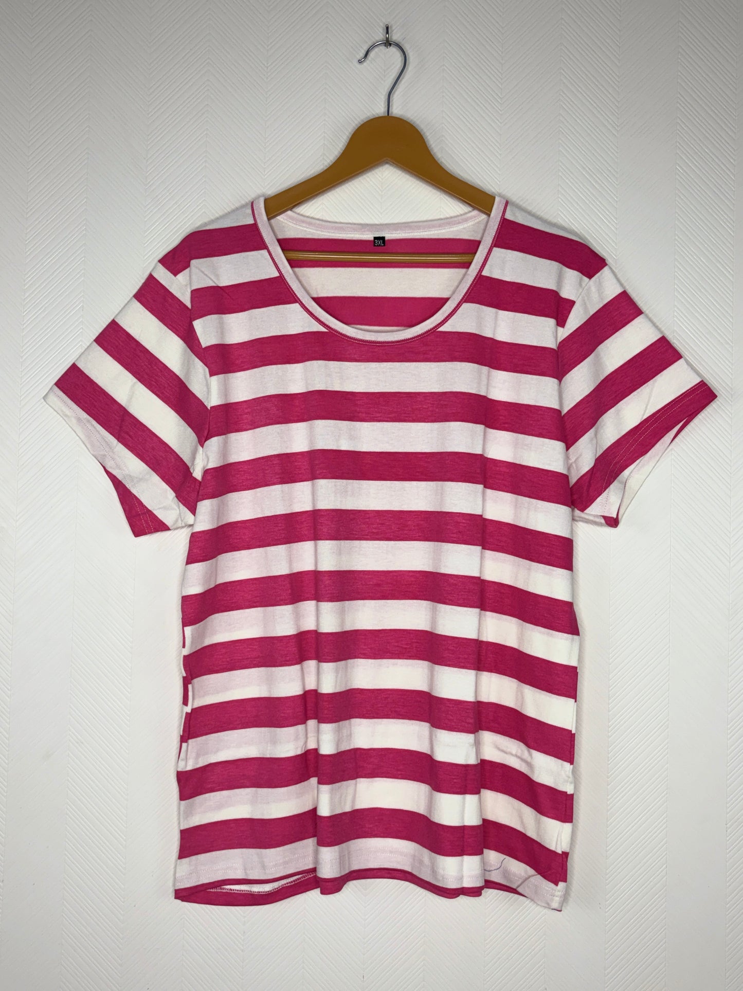 Pink & White Striped Print Women's T-Shirt