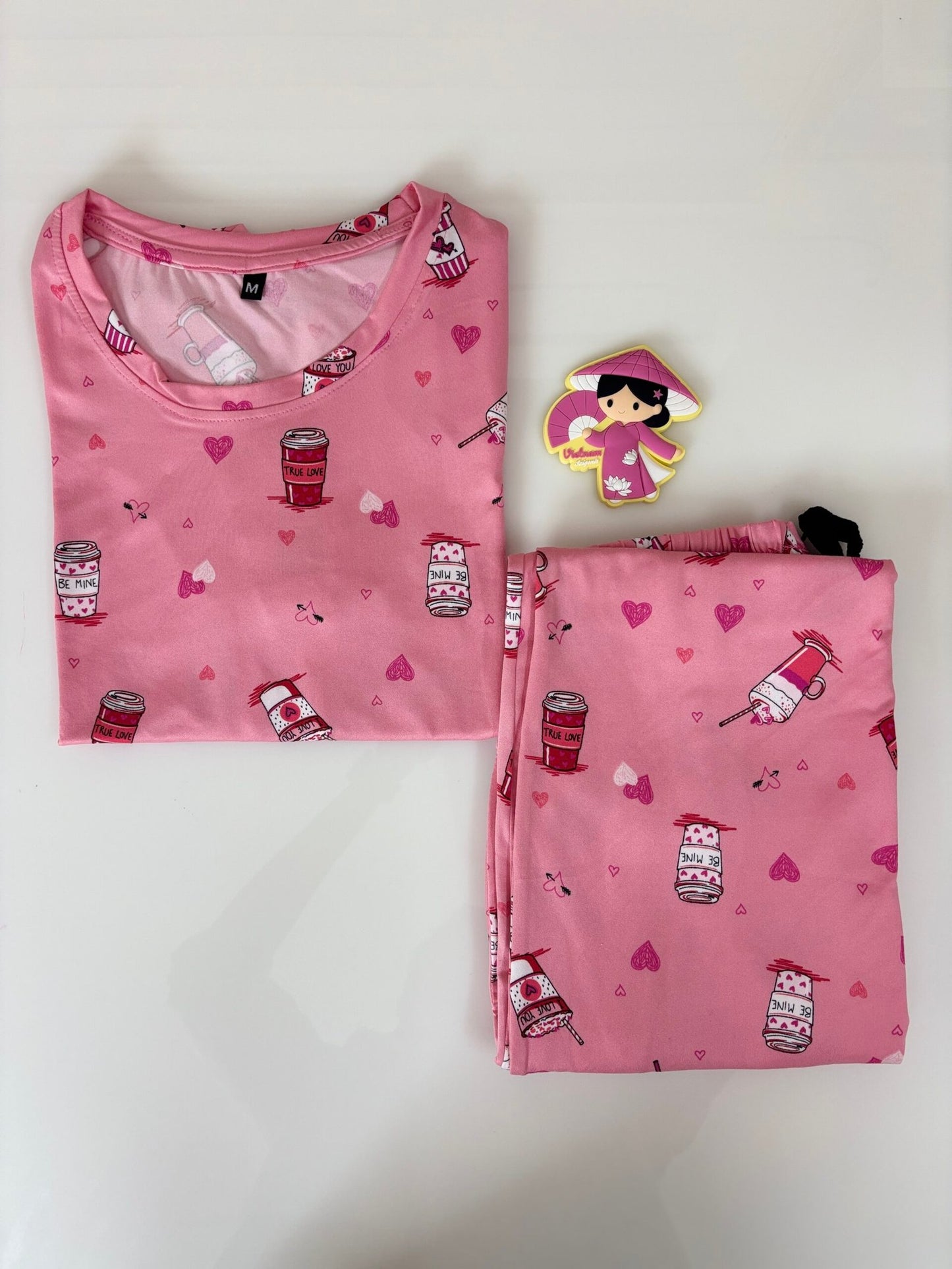 Spun Cotton Fabric Pink Small Graphics Printed T-shirt and Palazzo Set