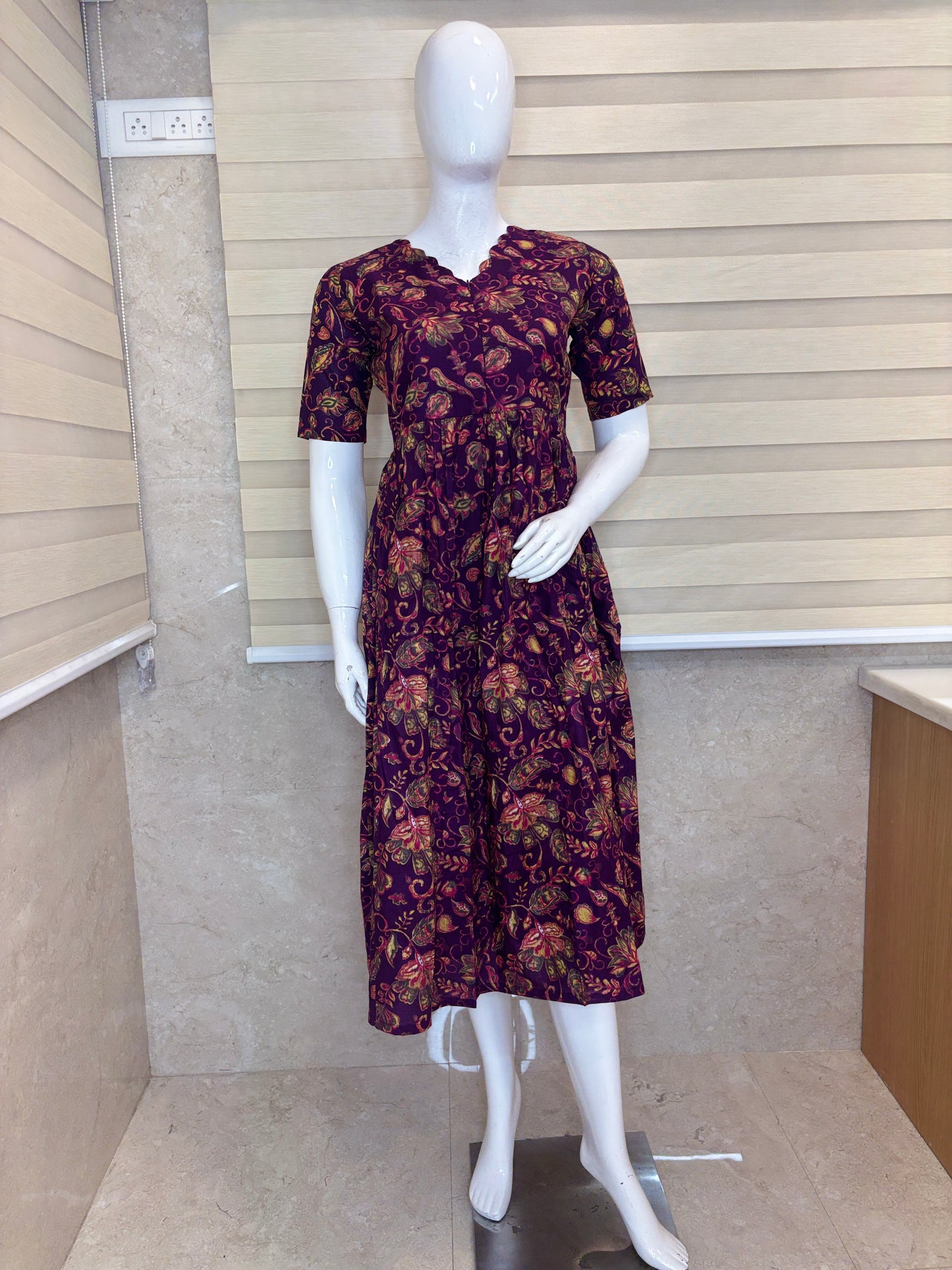 Plum Paisley Center Zip Cotton Maxi