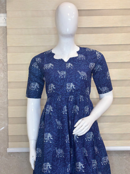 Indigo Elephant Center Zip Cotton Maxi