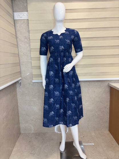 Indigo Elephant Center Zip Cotton Maxi