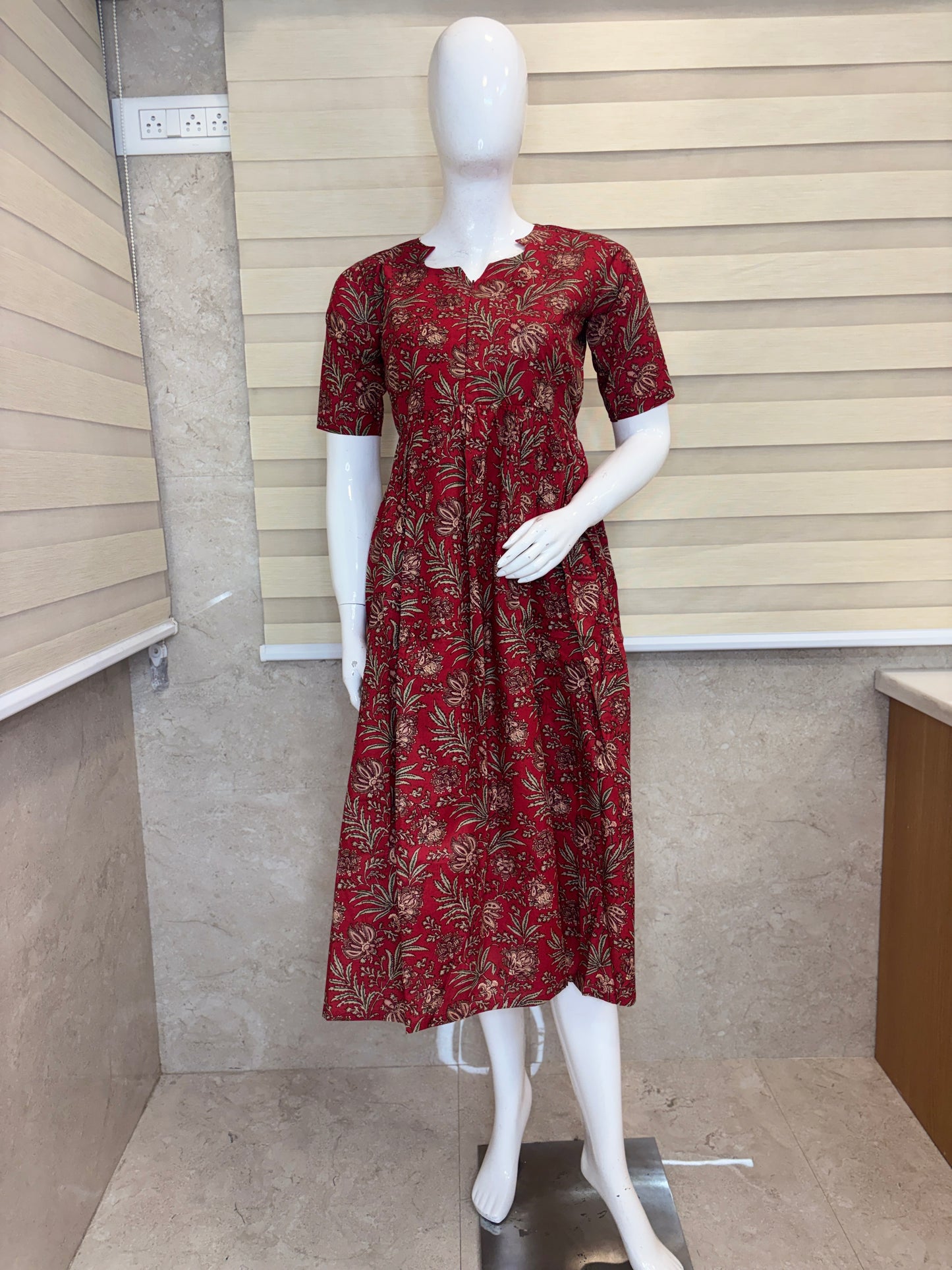 Brick Bloom Center Zip Cotton Maxi