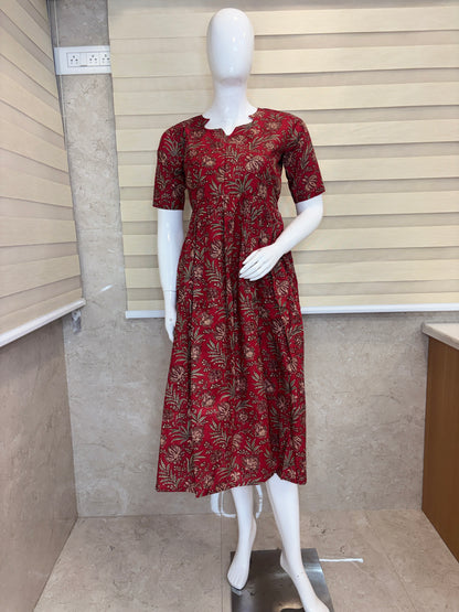 Brick Bloom Center Zip Cotton Maxi