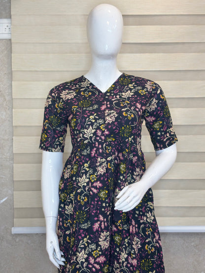 Midnight Wildflower Center Zip Cotton Maxi