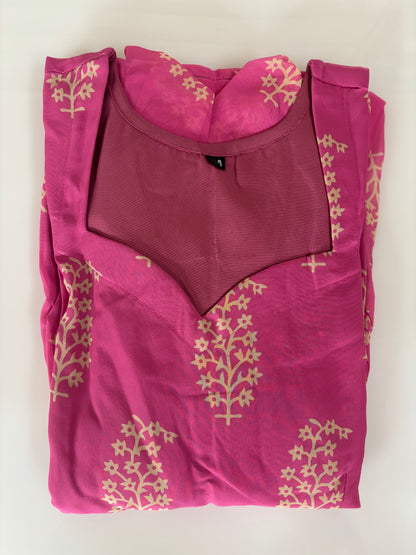 Candy Pink Gold Buta Print Georgette Non-Feeding Maxi