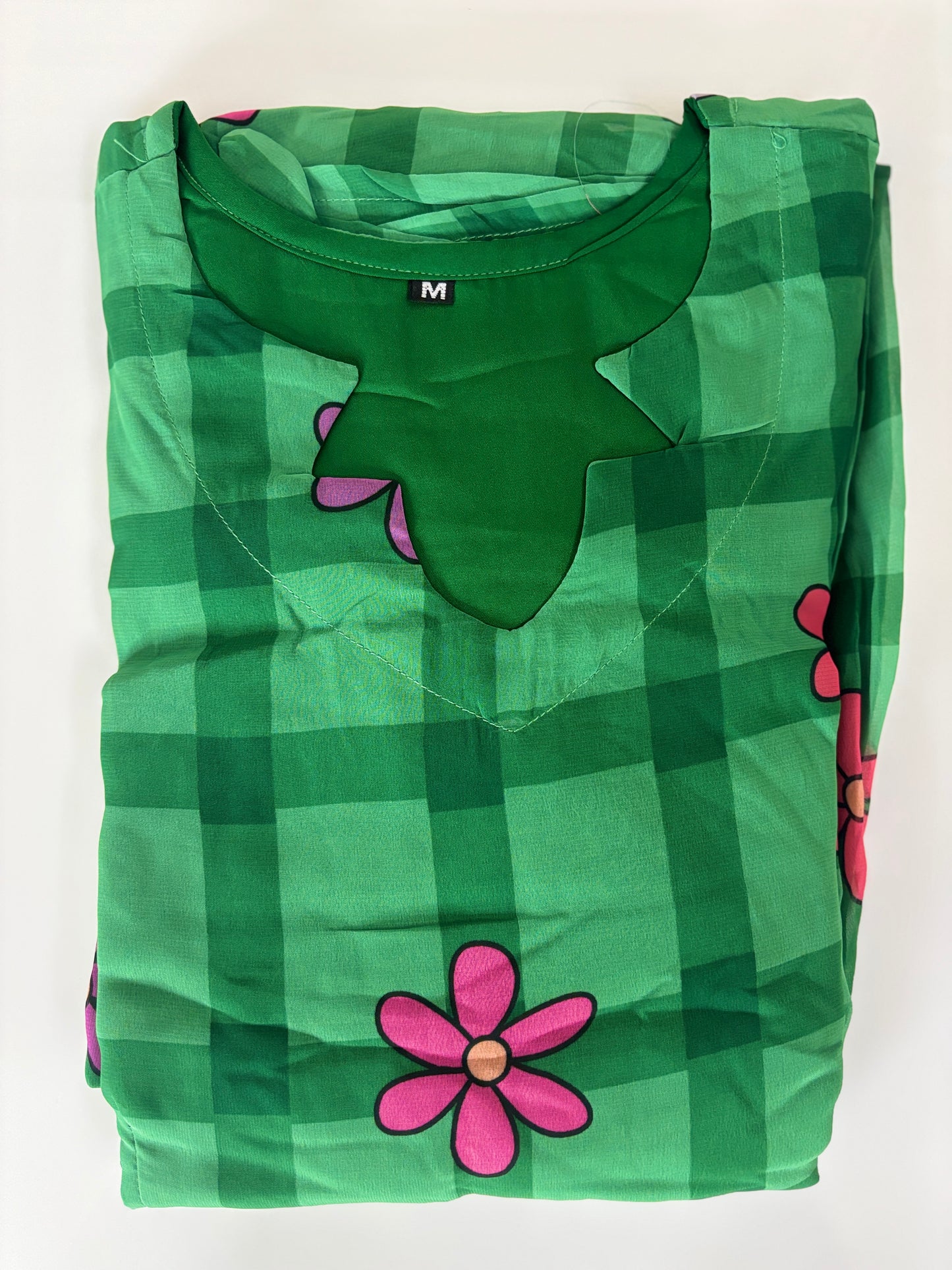 Emerald Green Floral Check Print Georgette Non-Feeding Maxi