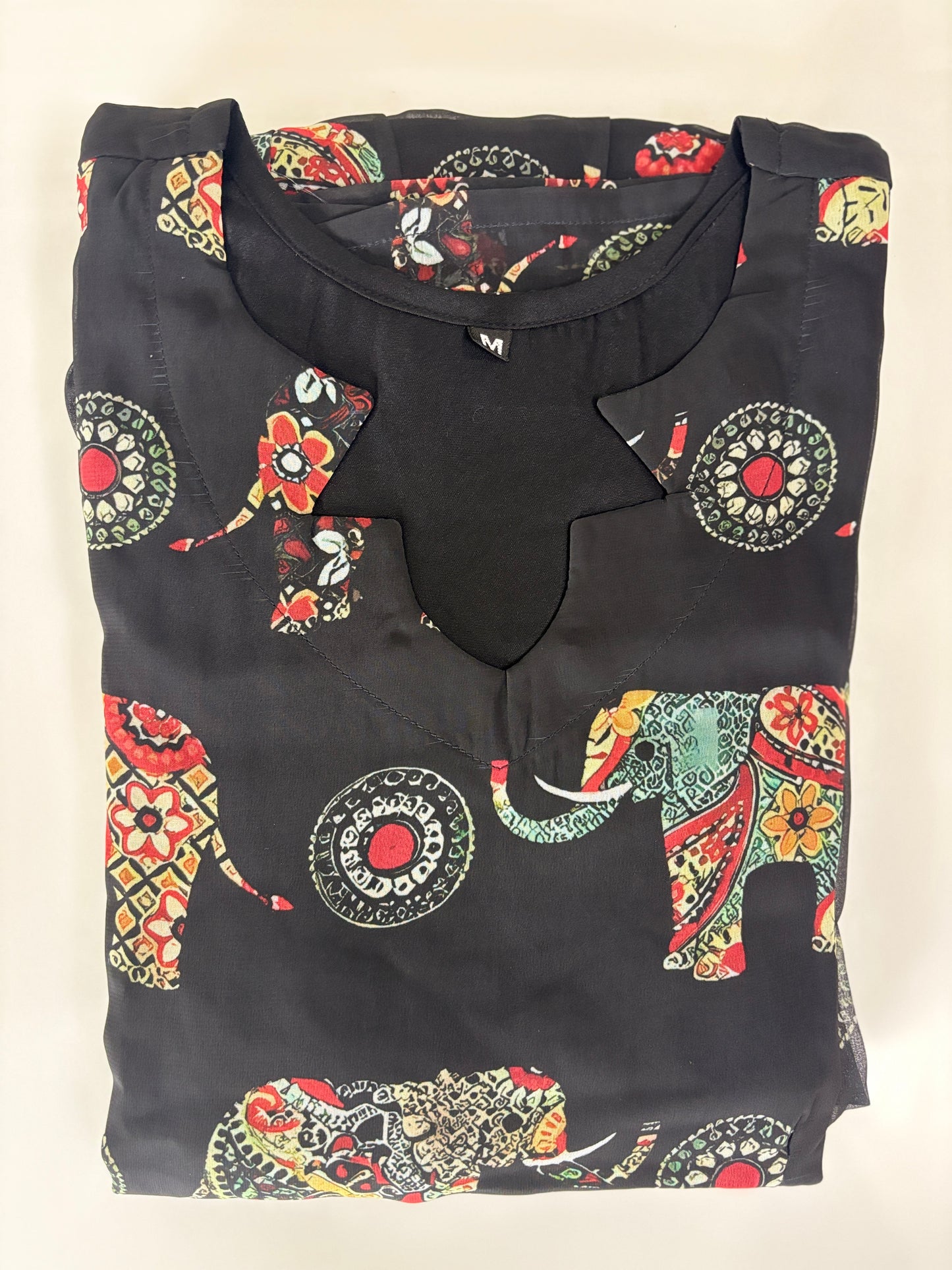 Jet Black Ethnic Elephant Print Georgette Non-Feeding Maxi