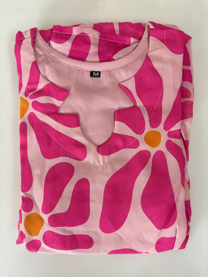 Baby Pink Abstract Daisy Print Georgette Non-Feeding Maxi