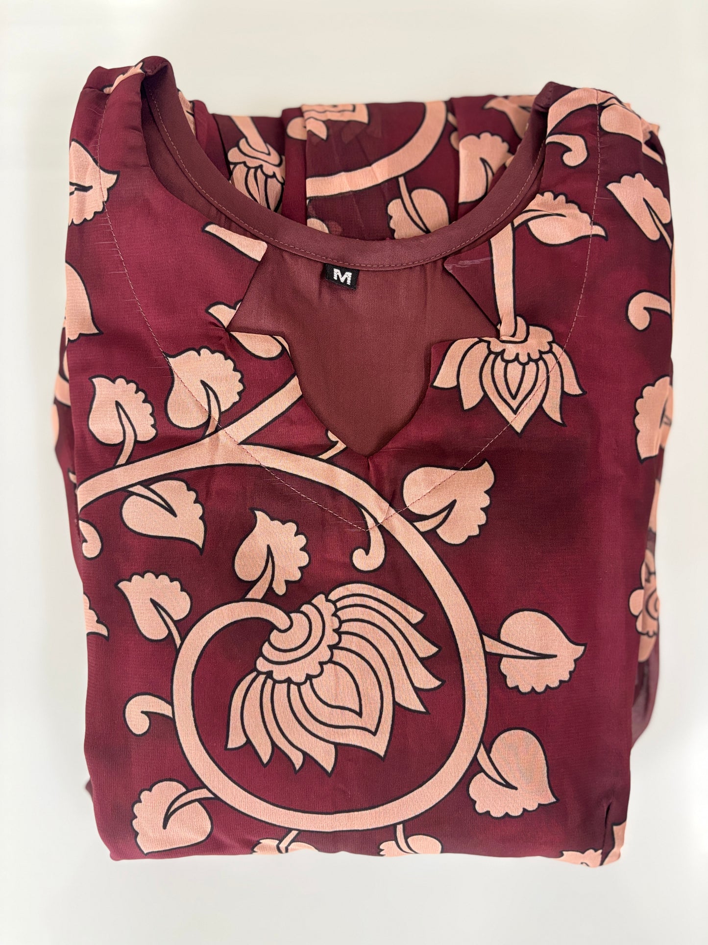 Maroon Floral Vine Print Georgette Non-Feeding Gown