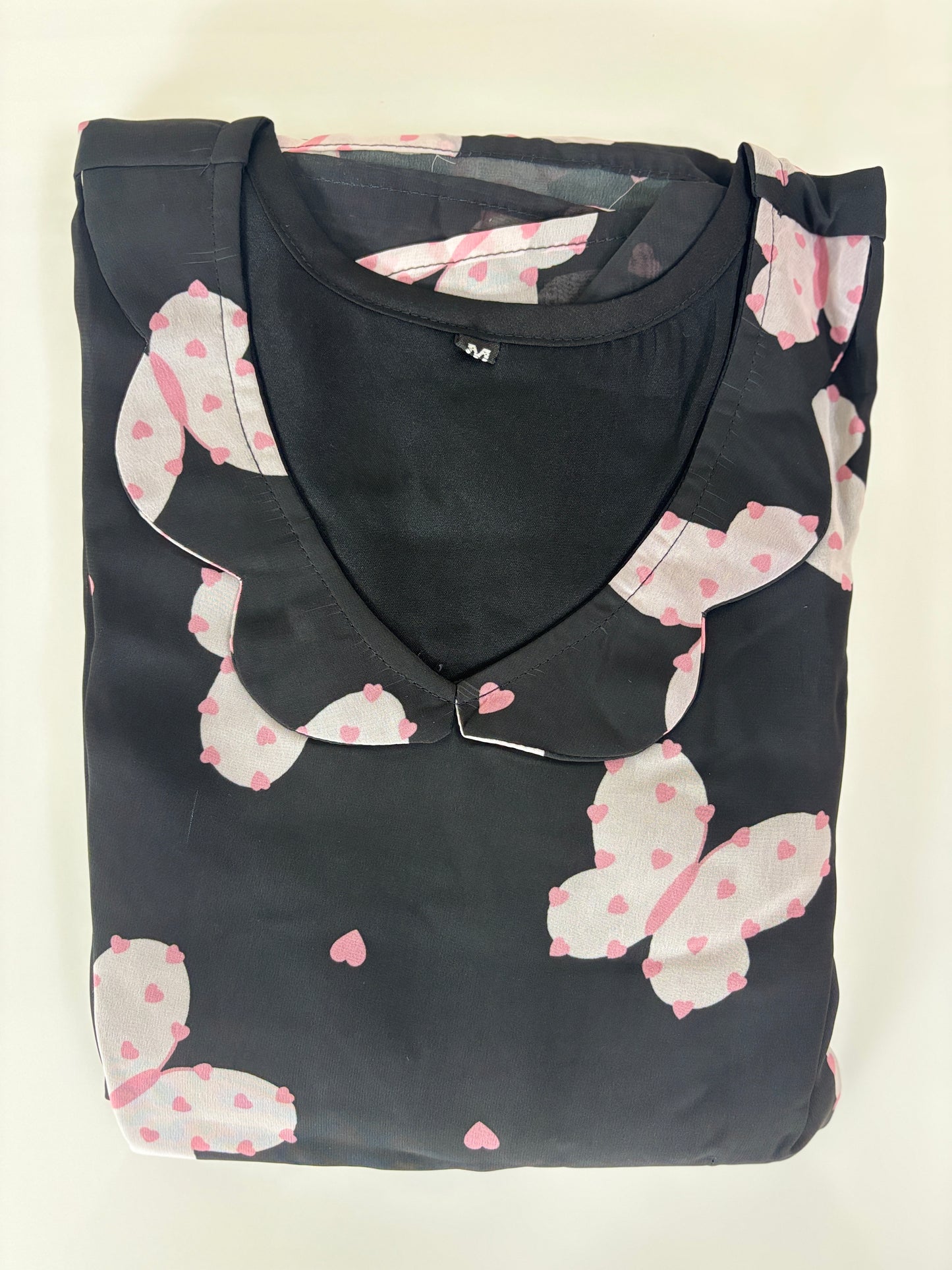 Black Butterfly Print Georgette Non-Feeding Gown
