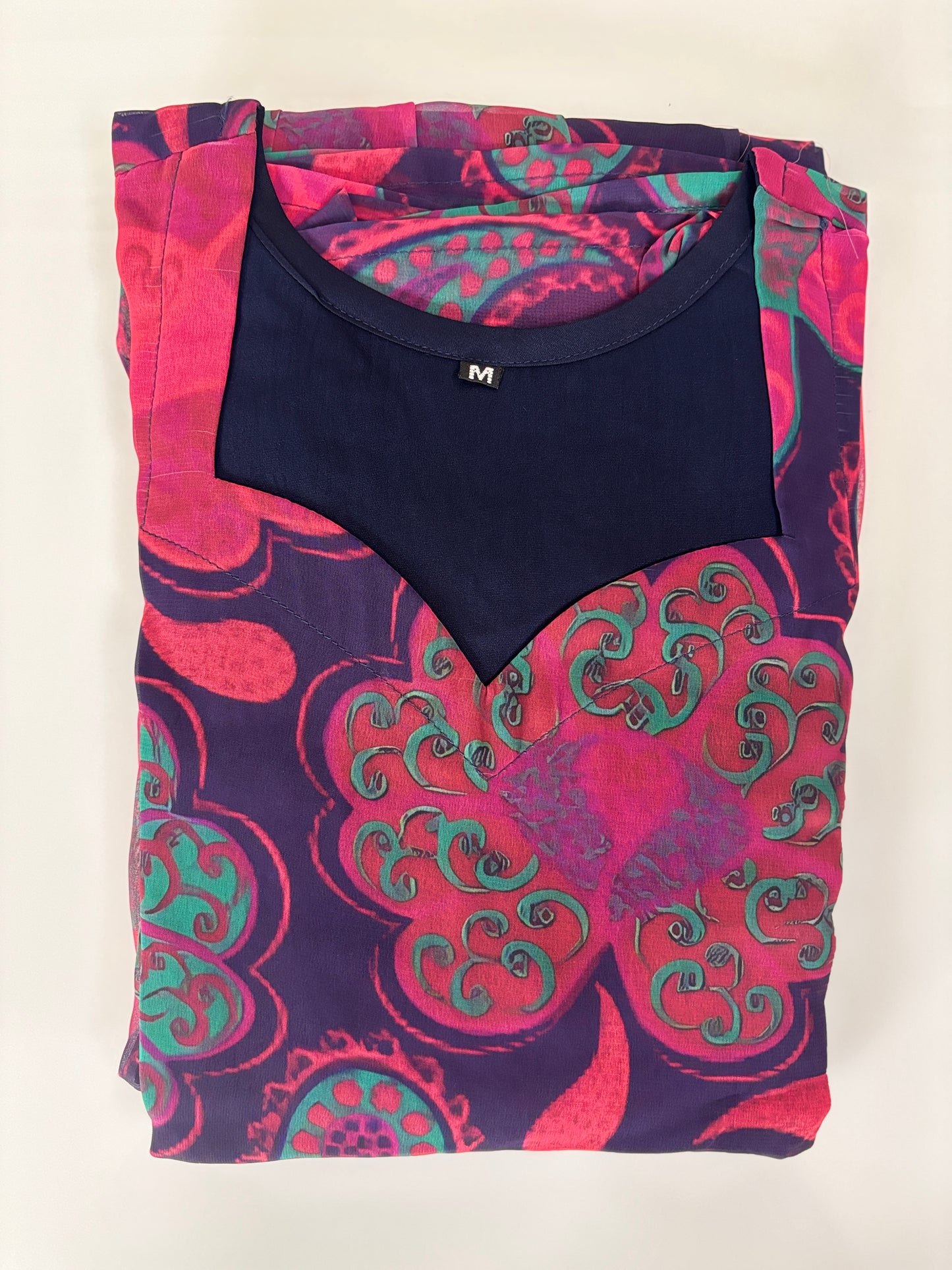 Navy Blue Floral Paisley Print Georgette Non-Feeding Gown