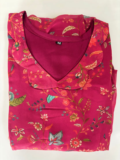 Magenta Floral Print Georgette Non-Feeding Gown