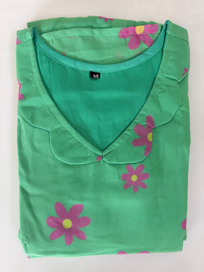 Mint Green Floral Print Georgette Non-Feeding Gown