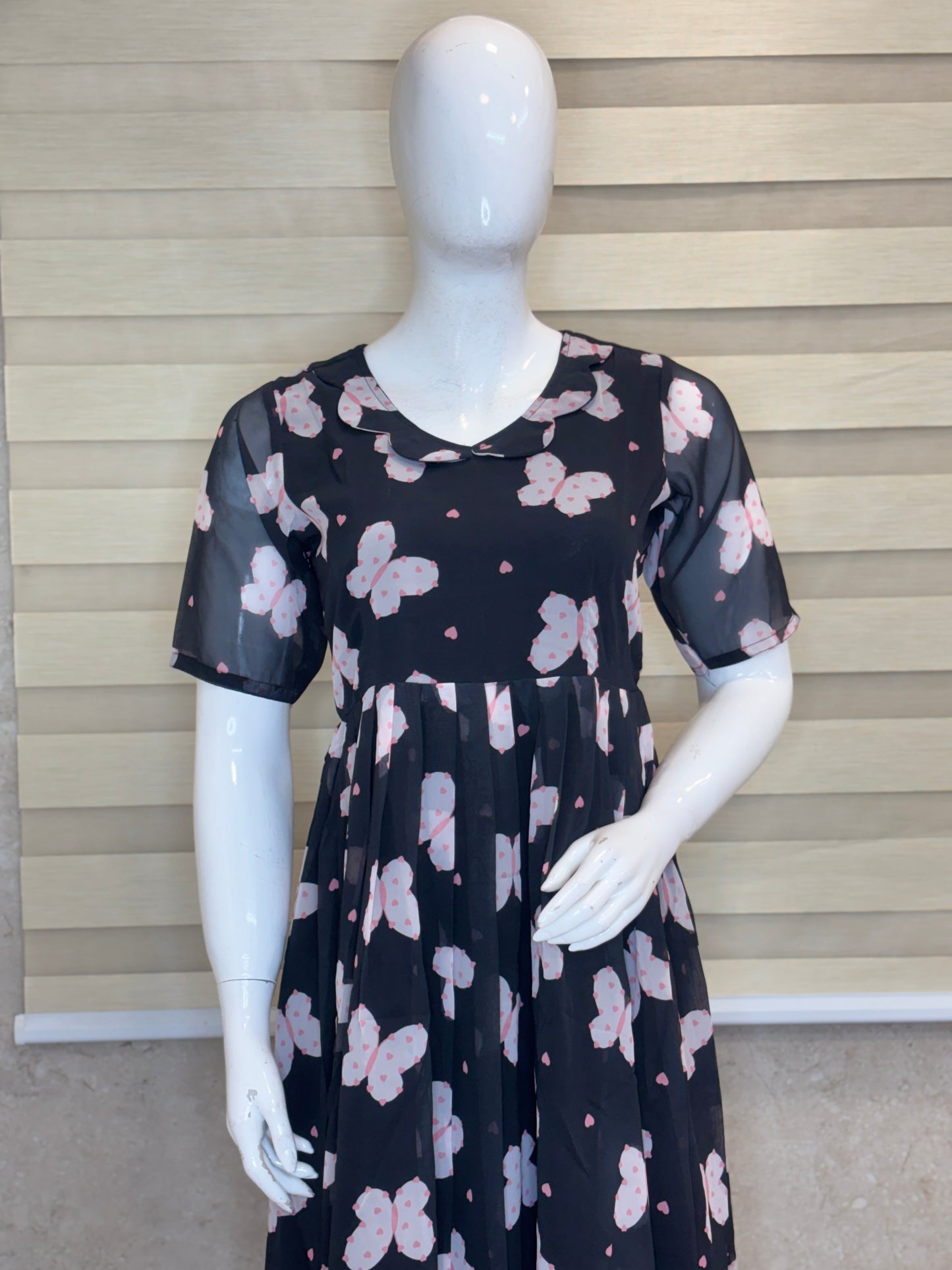 Black Butterfly Print Georgette Non-Feeding Gown