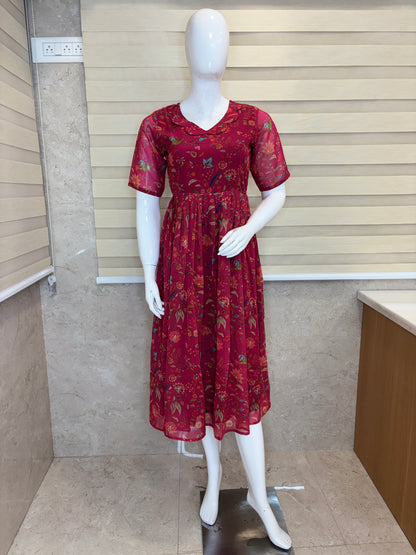 Magenta Floral Print Georgette Non-Feeding Gown