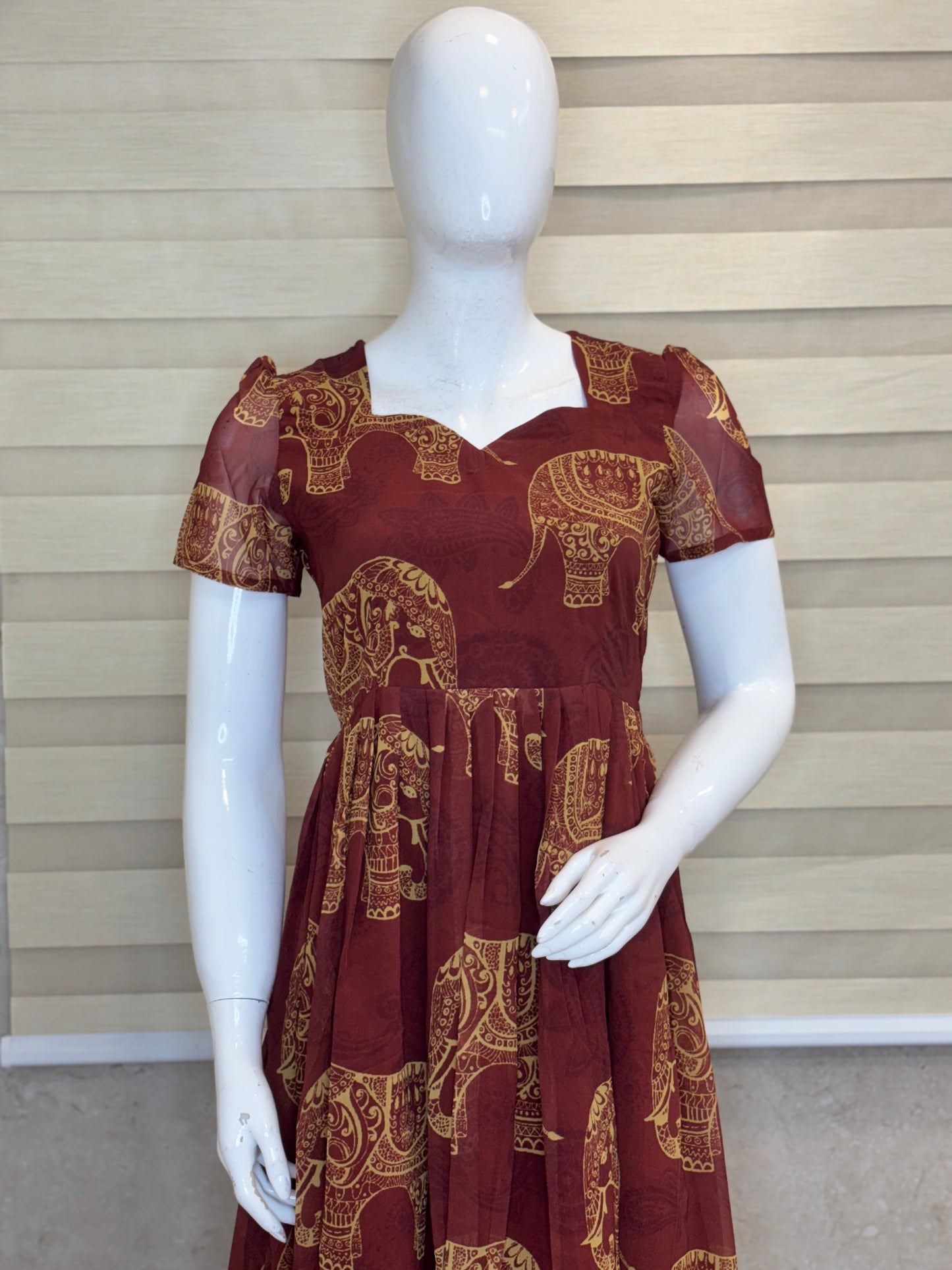 Maroon Elephant Print Georgette Non-Feeding Gown