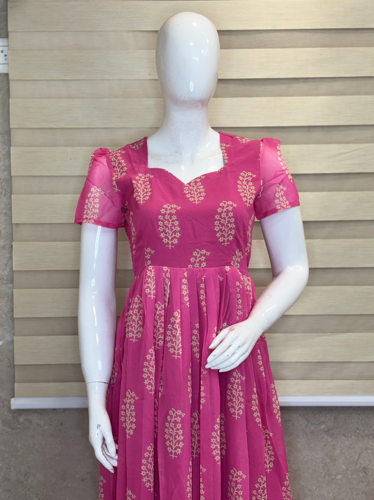 Candy Pink Gold Buta Print Georgette Non-Feeding Maxi
