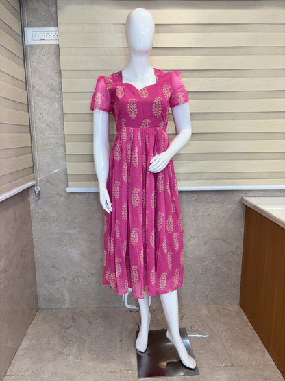 Candy Pink Gold Buta Print Georgette Non-Feeding Maxi