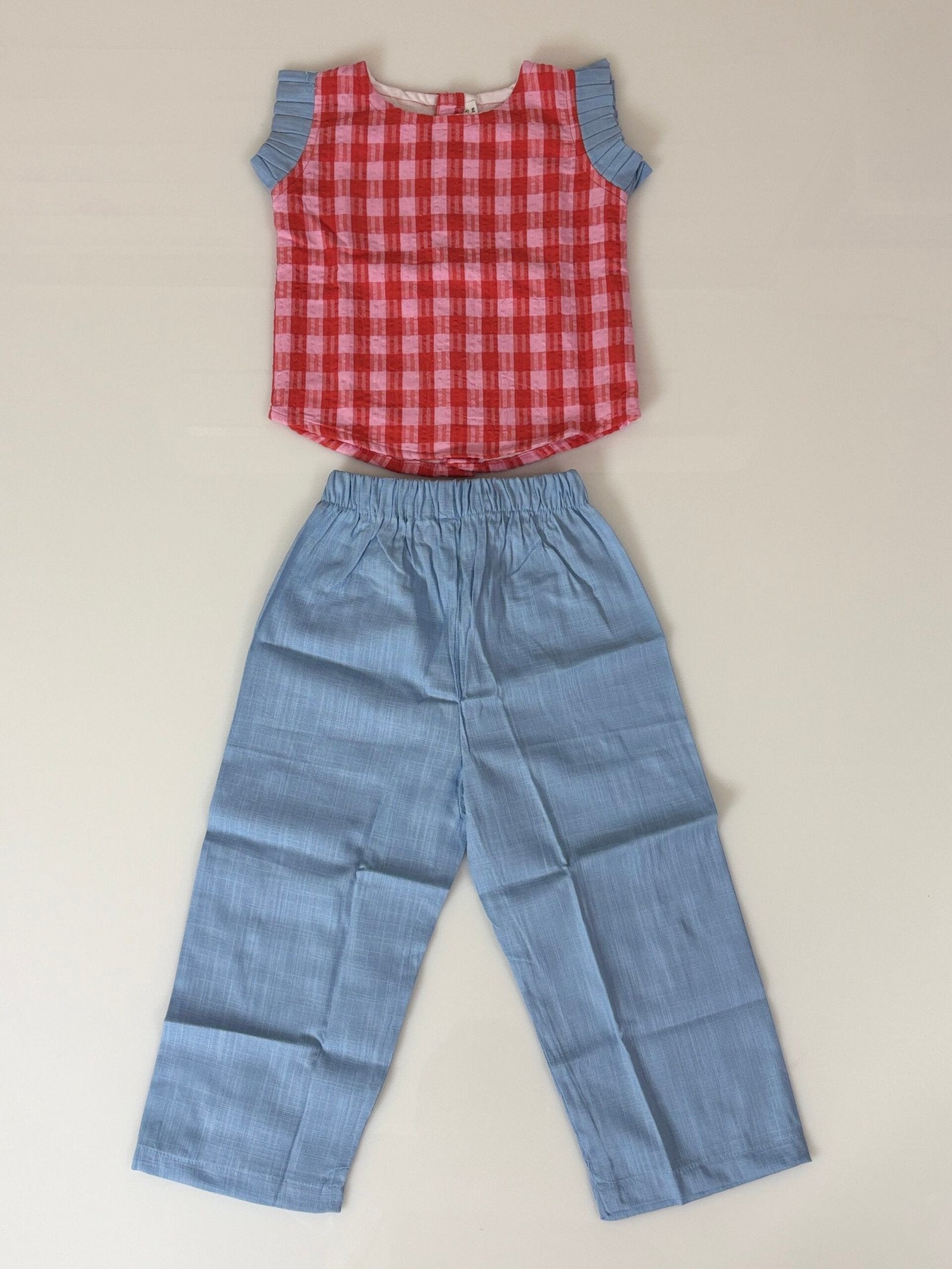 Red Western Style Boxes Printed Top with Bottom Outdoor Wear Set