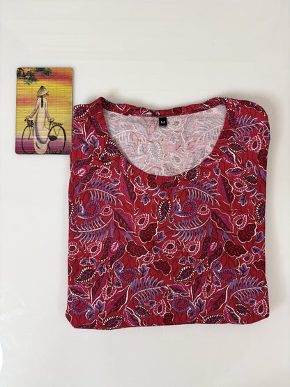 Red with Leafy Printed Feeding Puff Sleeve Maxi