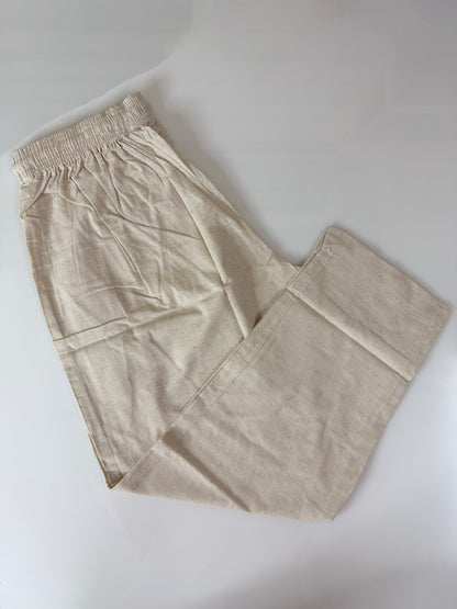 Natural Beige Solid Women's Straight Pant