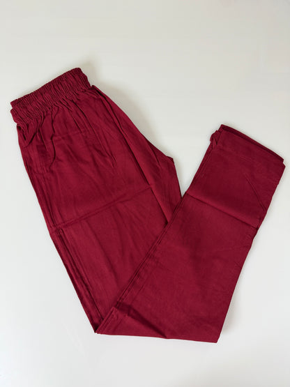 Wine Red Solid Women's Straight Pant