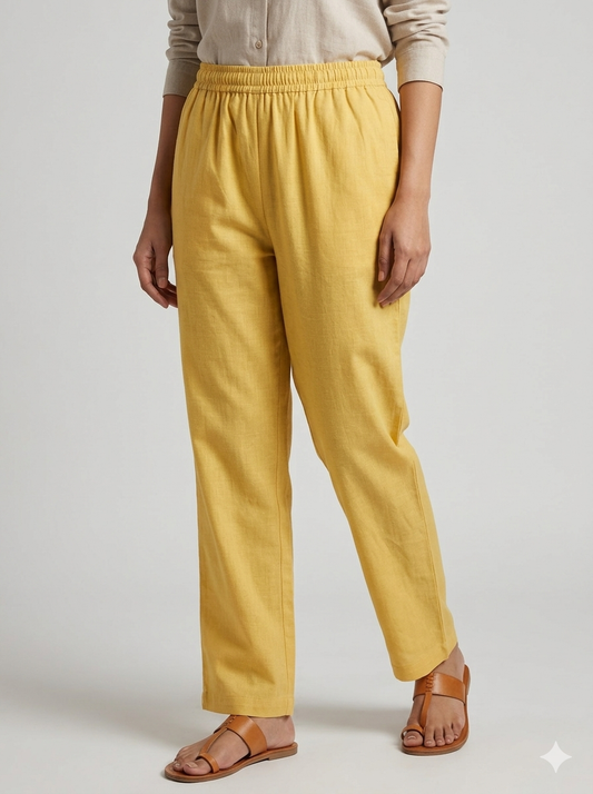 Pastel Yellow Solid Women's Straight Pant