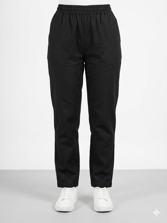 Classic Black Solid Women's Straight Pant