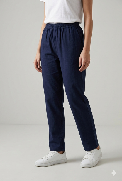 Navy Blue Solid Women's  Straight Pant