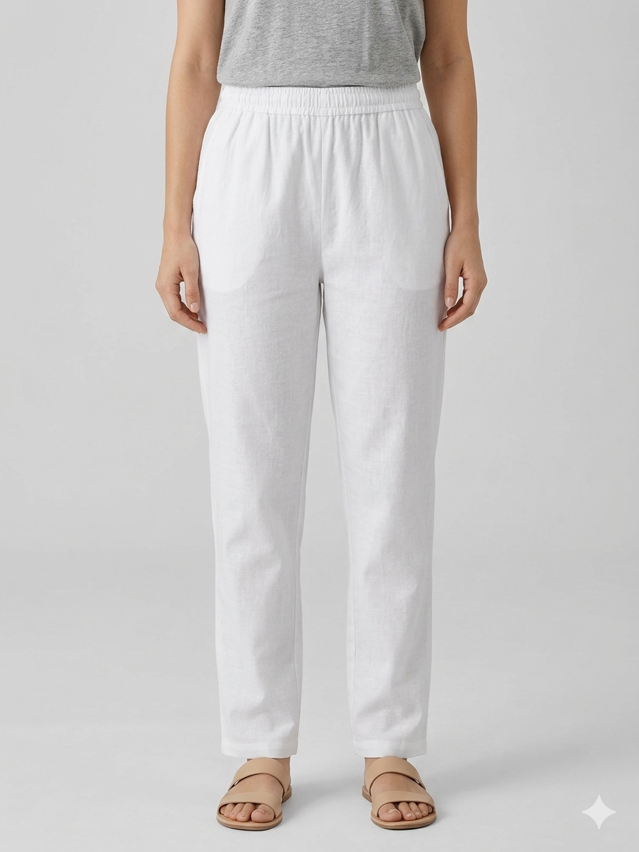 Pure White Solid Women's Straight Pant