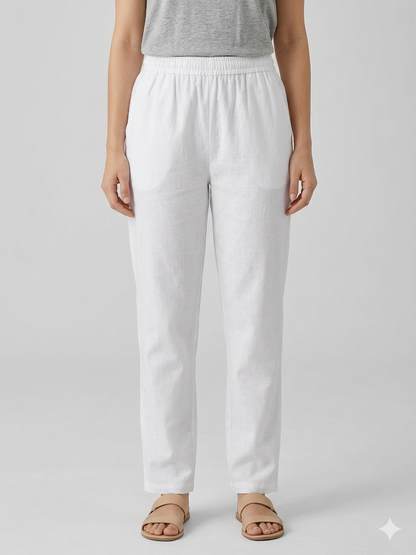 Pure White Solid Women's Straight Pant