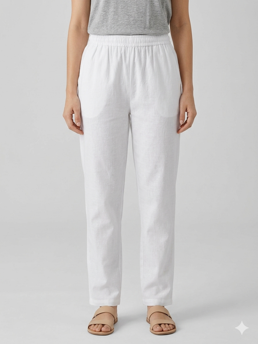 Pure White Solid Women's Straight Pant