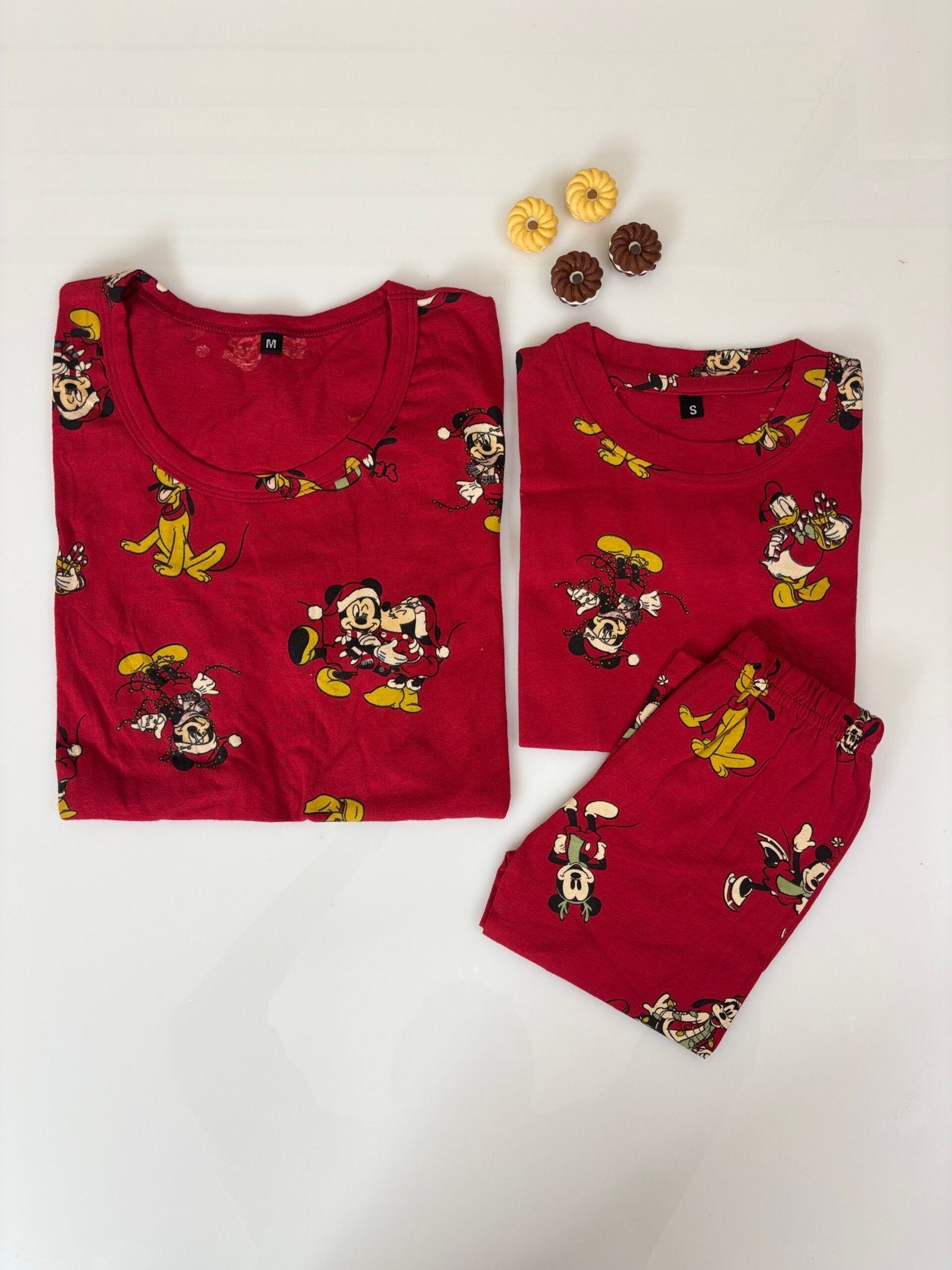 Red with Cartoon Charecters Printed Mom and Kid Twinning Combo Set