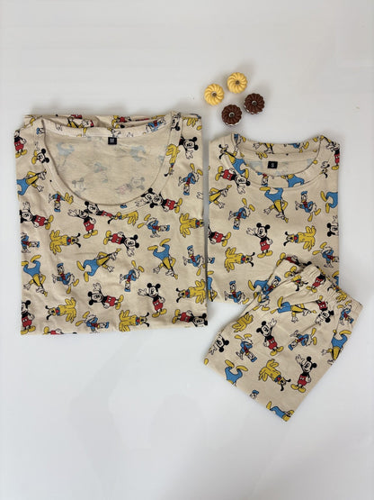 Skin Color with Micky's Charecter Printed Mom and Kid Twinning Combo Set