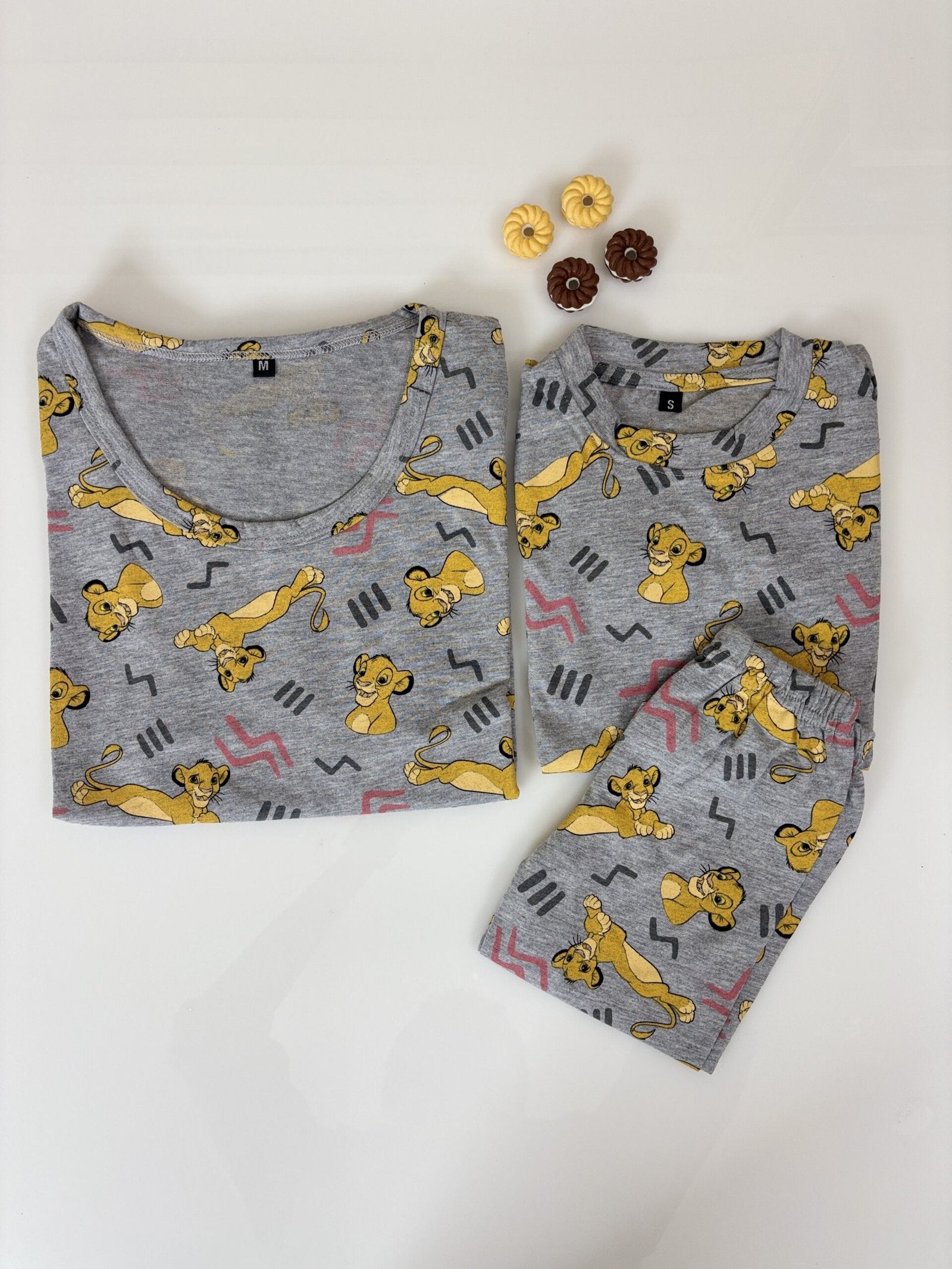Grey with Disney Lion King Printed Mom and Kid Twinning Combo Set