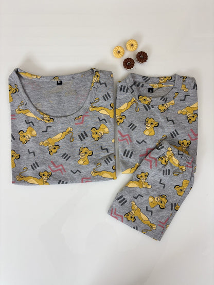 Grey with Disney Lion King Printed Mom and Kid Twinning Combo Set